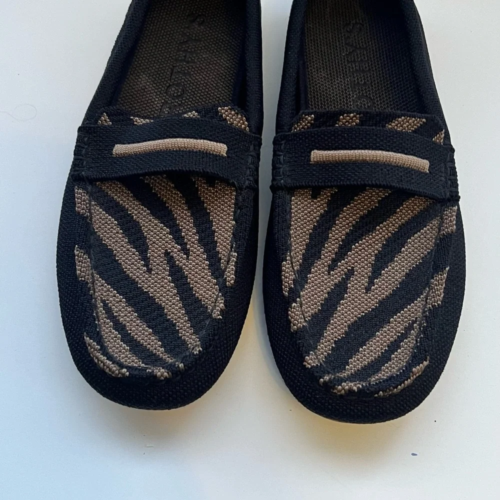 Rothy's Black and Tan Zebra-Pattern Slip-On Loafers